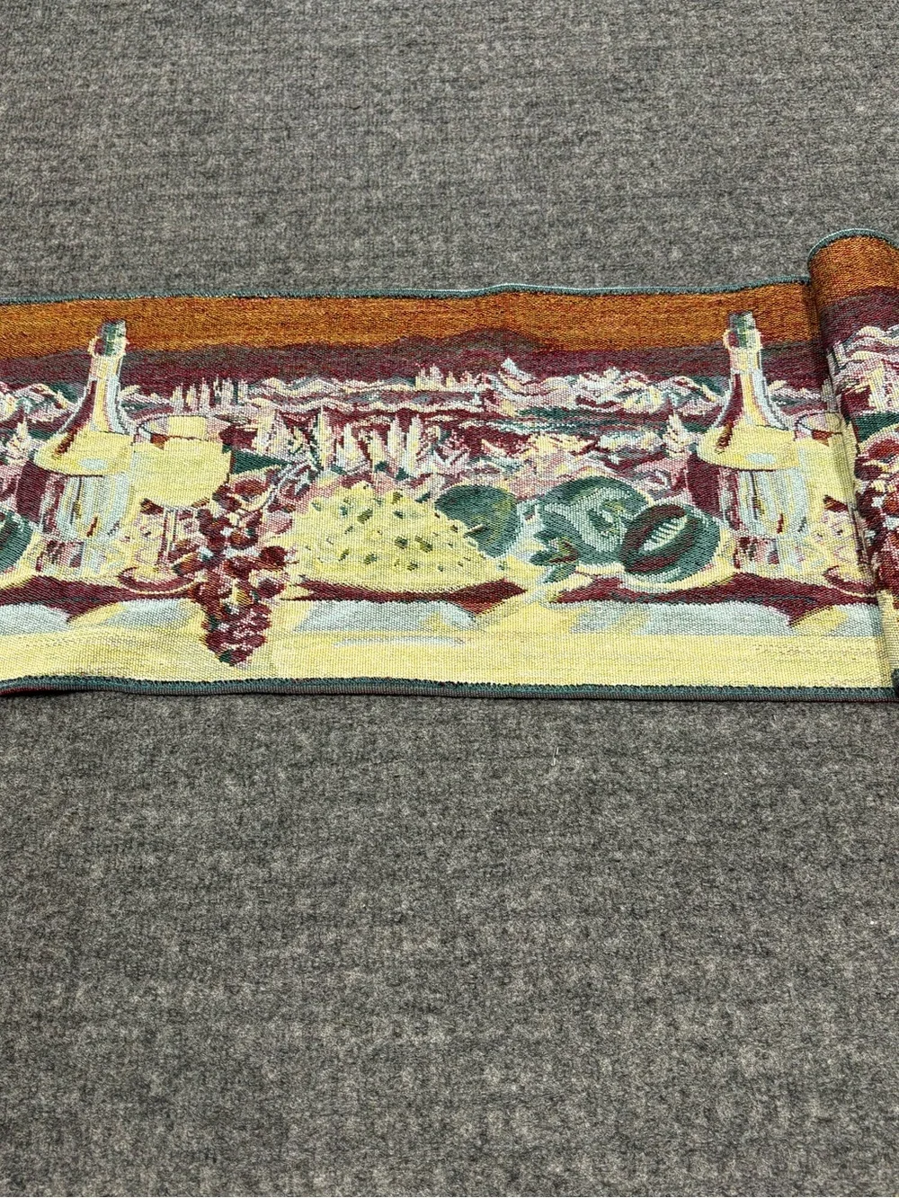 Wine & Fruit Tapestry Table Runner Italian Vineyard Scene 66 inches